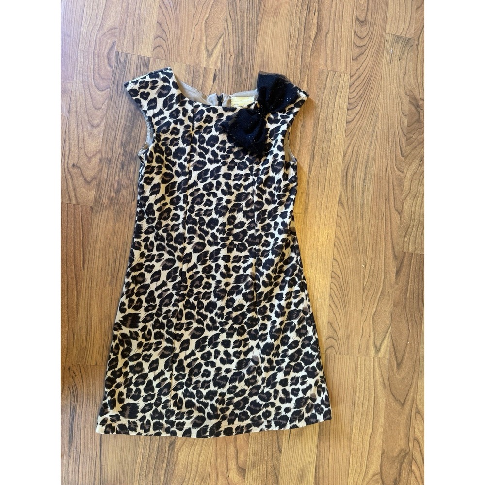 Leopard Print Dress W Black Tulle Sparkly Bow Size 7 Girls Dollie & Me
